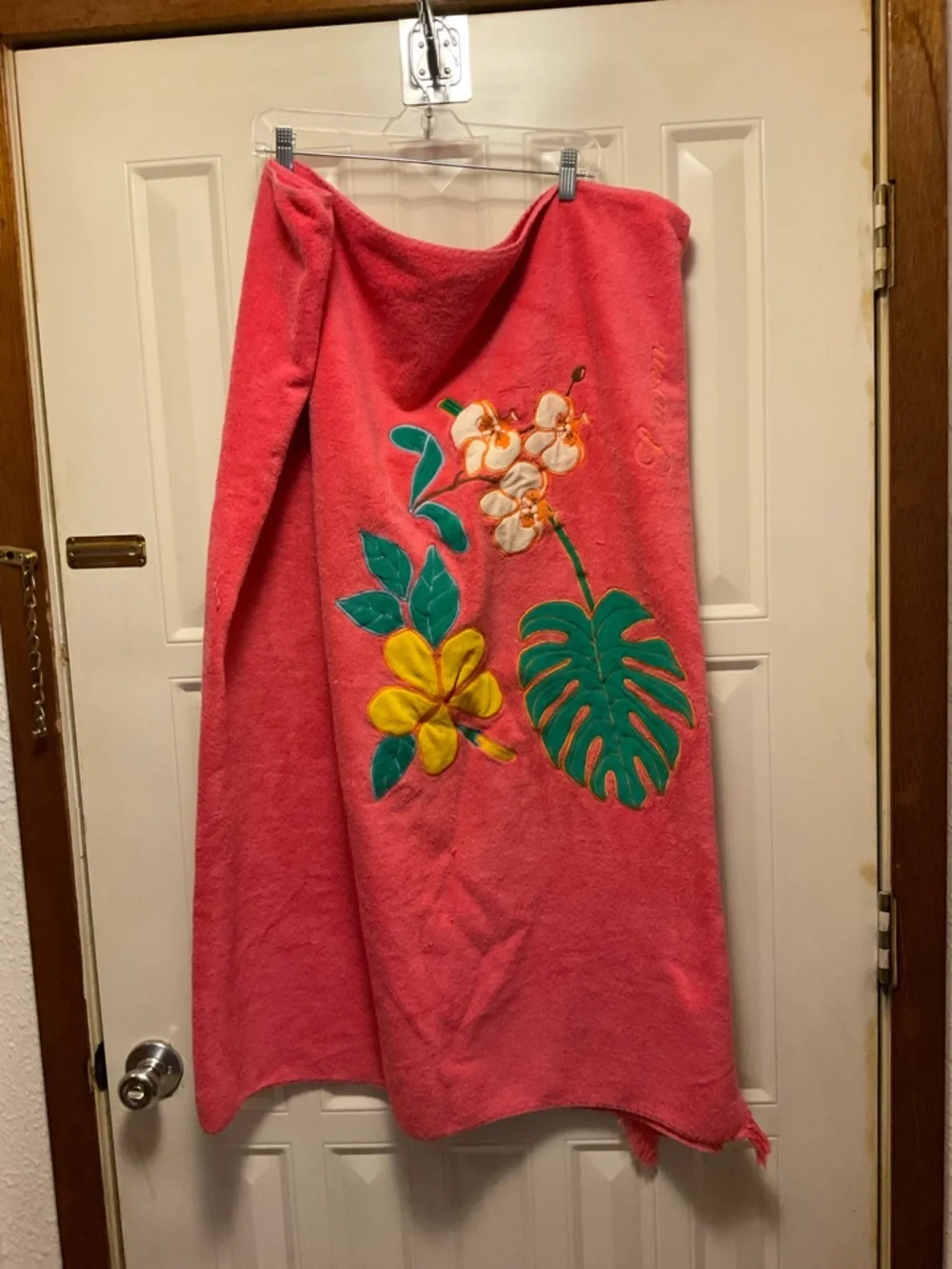 Vtg Lauren Ralph Lauren Large Pink Embroidered Body Sheet Beach Bath Towel